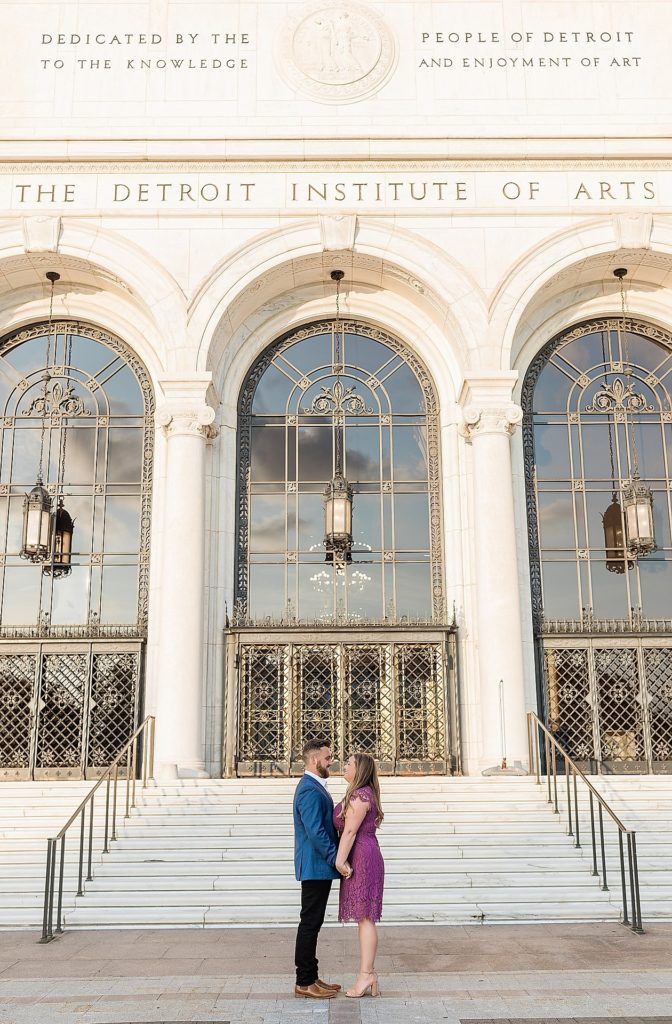 Detroit institute of arts | Paige and Kyle Downtown Detroit Engagement by photographer Morgan Diane