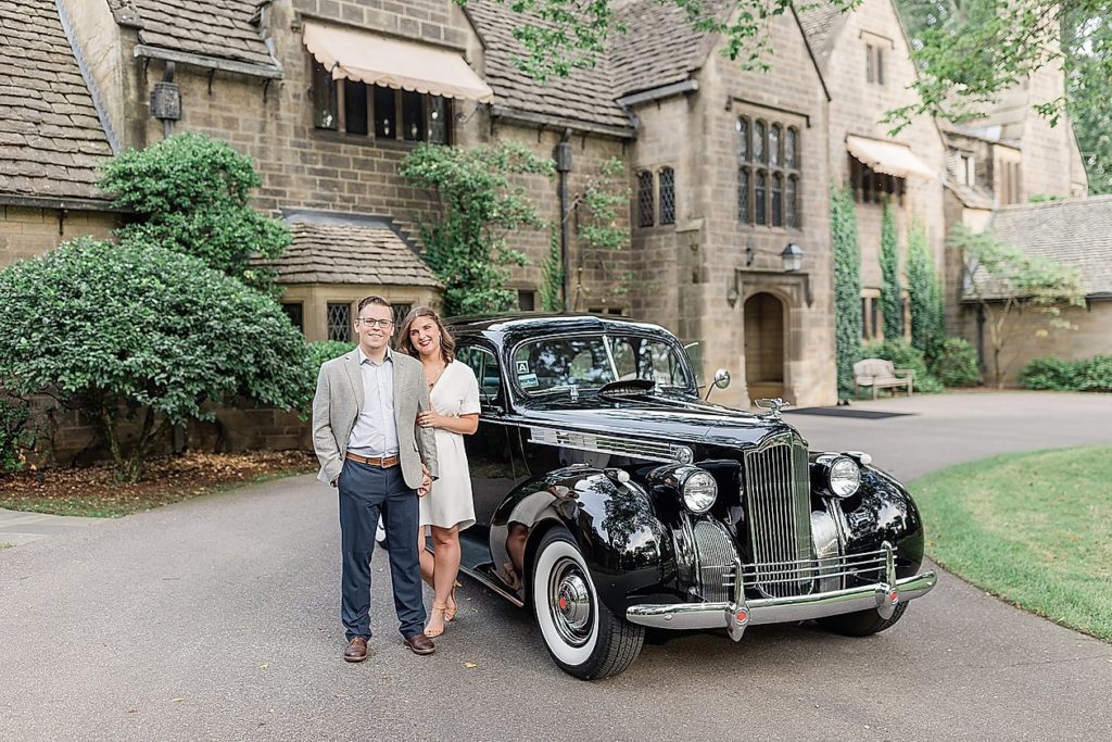 Grosse Pointe Shores | Kimberlee and Nathan Edsel and Eleanor Ford House Engagement by photographer Morgan Diane with classic Packard